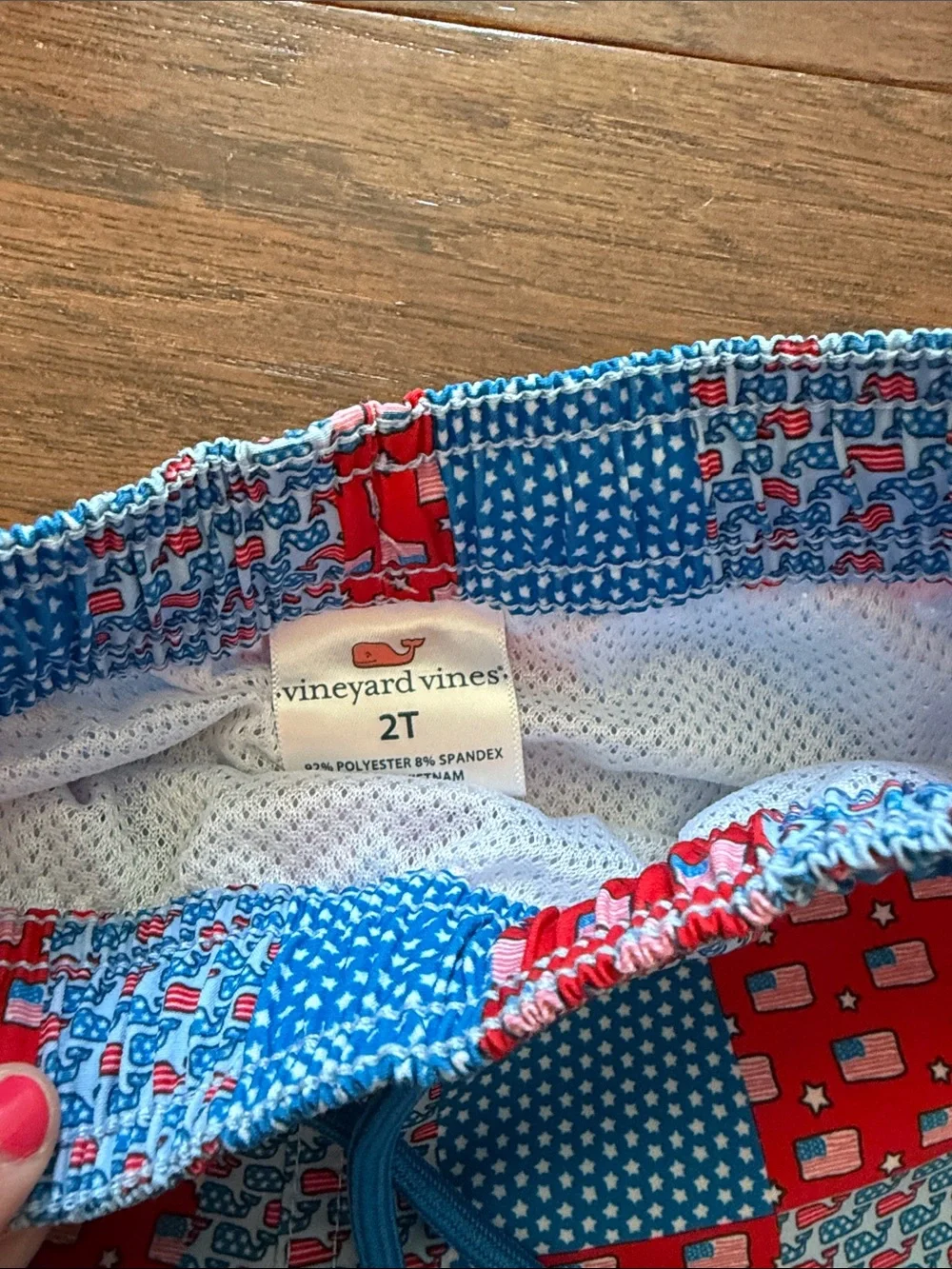 Vineyard Vines Kids Red and Blue Patchwork Swim Shorts